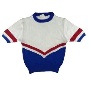 Vintage 1970s 80s short sleeve sweater red white blue CranBarry men's small